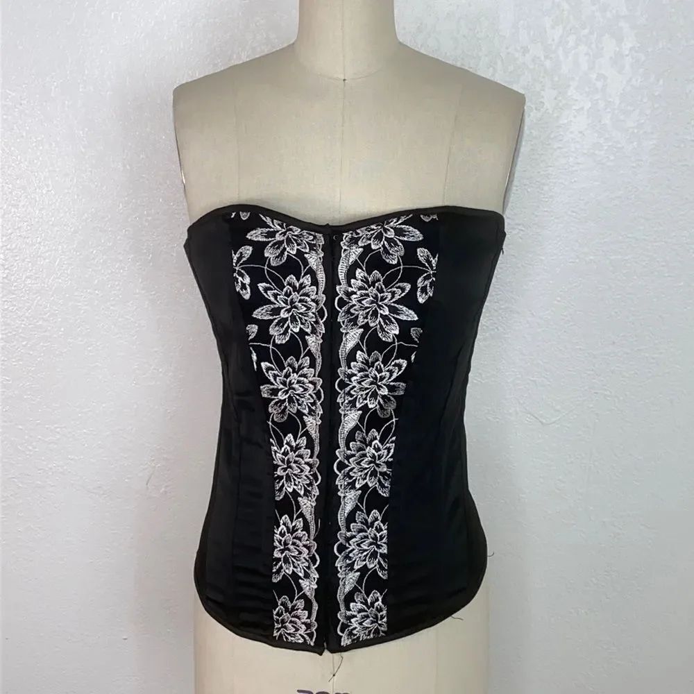 Vintage Fredericks of Hollywood black floral embroidered corset L